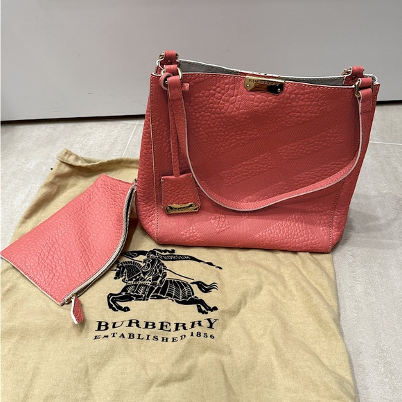 Burberry Coral Textured Shoulder Bag - Picture 1 of 9